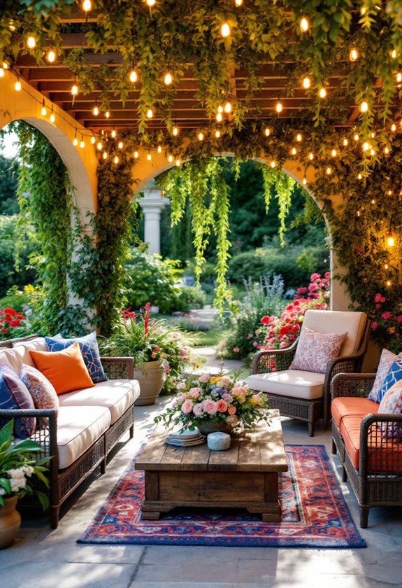 pergola covered outdoor lounge