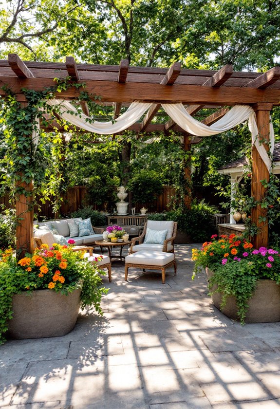 planters encircling a pergola