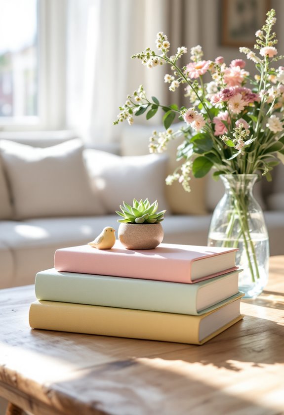 artfully arranged book piles