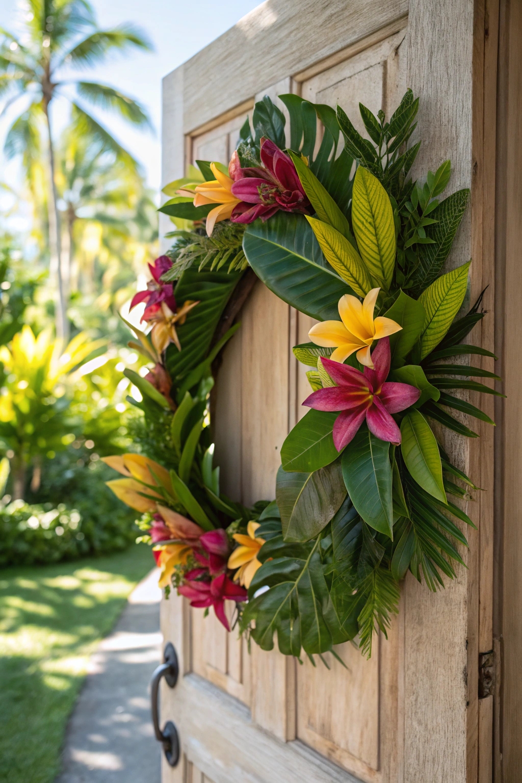 colorful tropical foliage arrangement