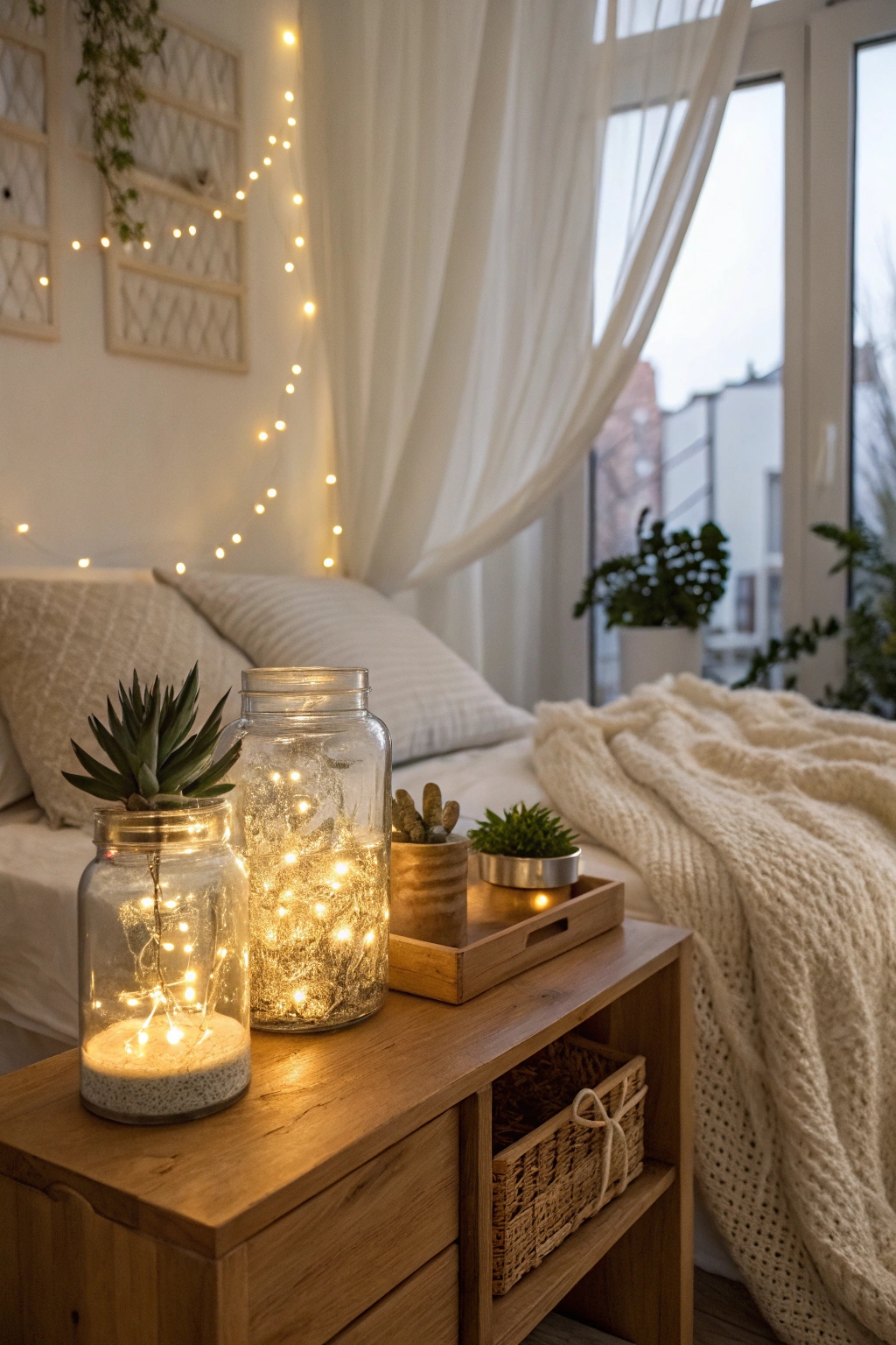 illuminate jars with fairy lights