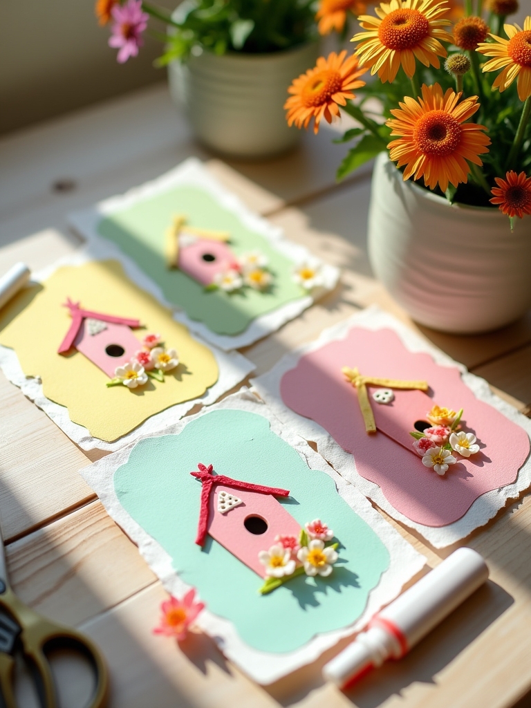 birdhouse themed spring greetings card