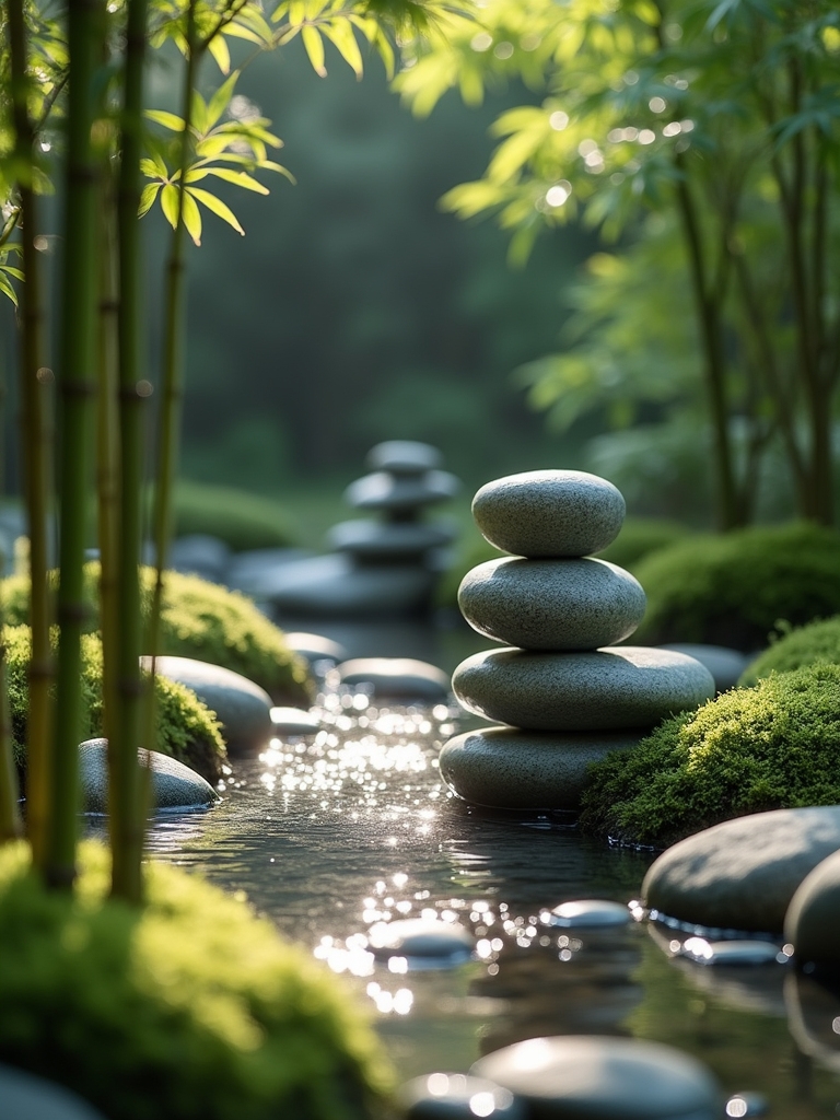 calming minimalist garden fountain