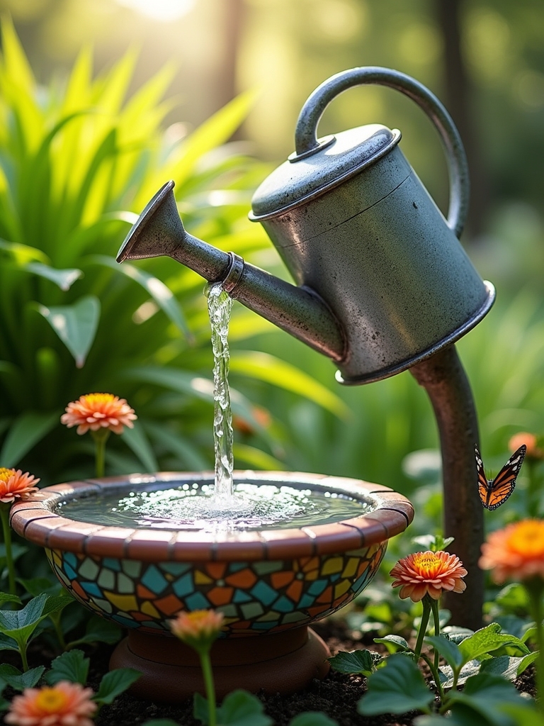 charming garden watering can fountain