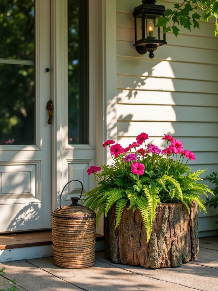charming rustic log planters