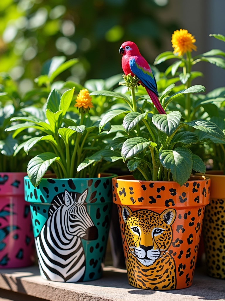 colorful animal print pots