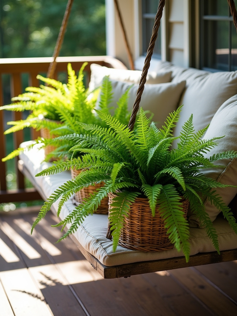 cozy porch swing ferns