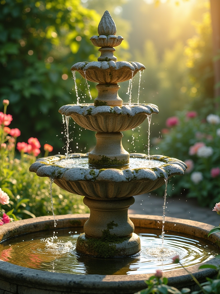 elegant tiered stone fountain
