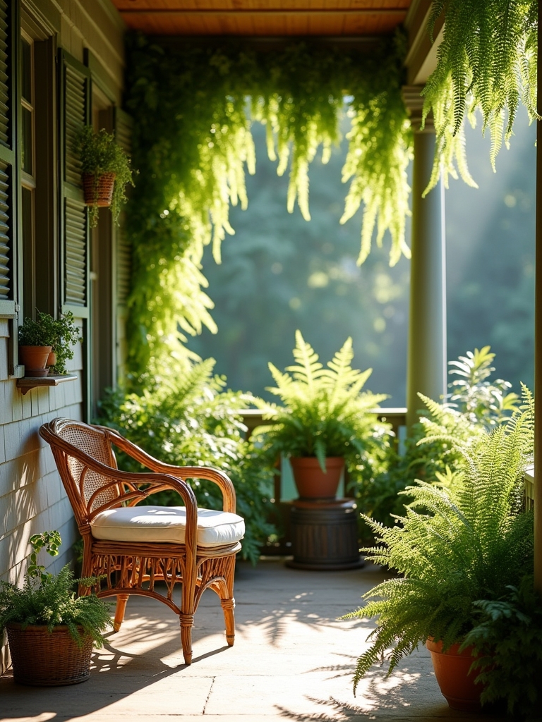ferns enhance shelf decor