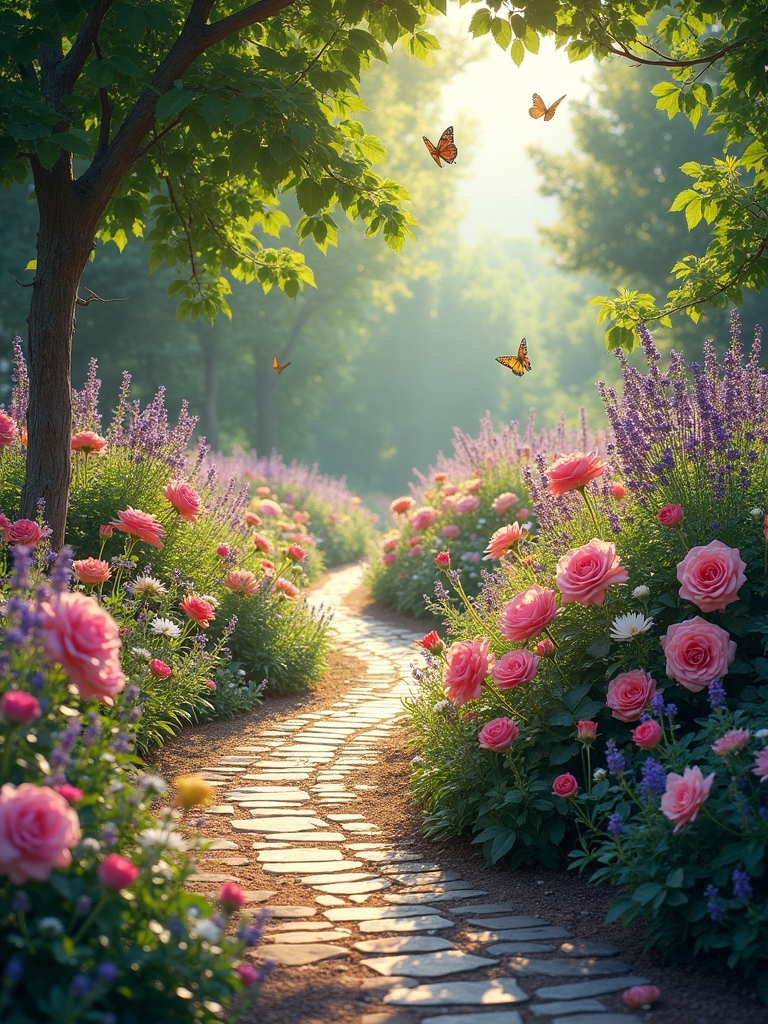 flower beds and pathways