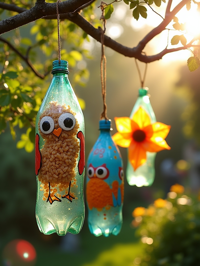 recycled bottle bird feeders