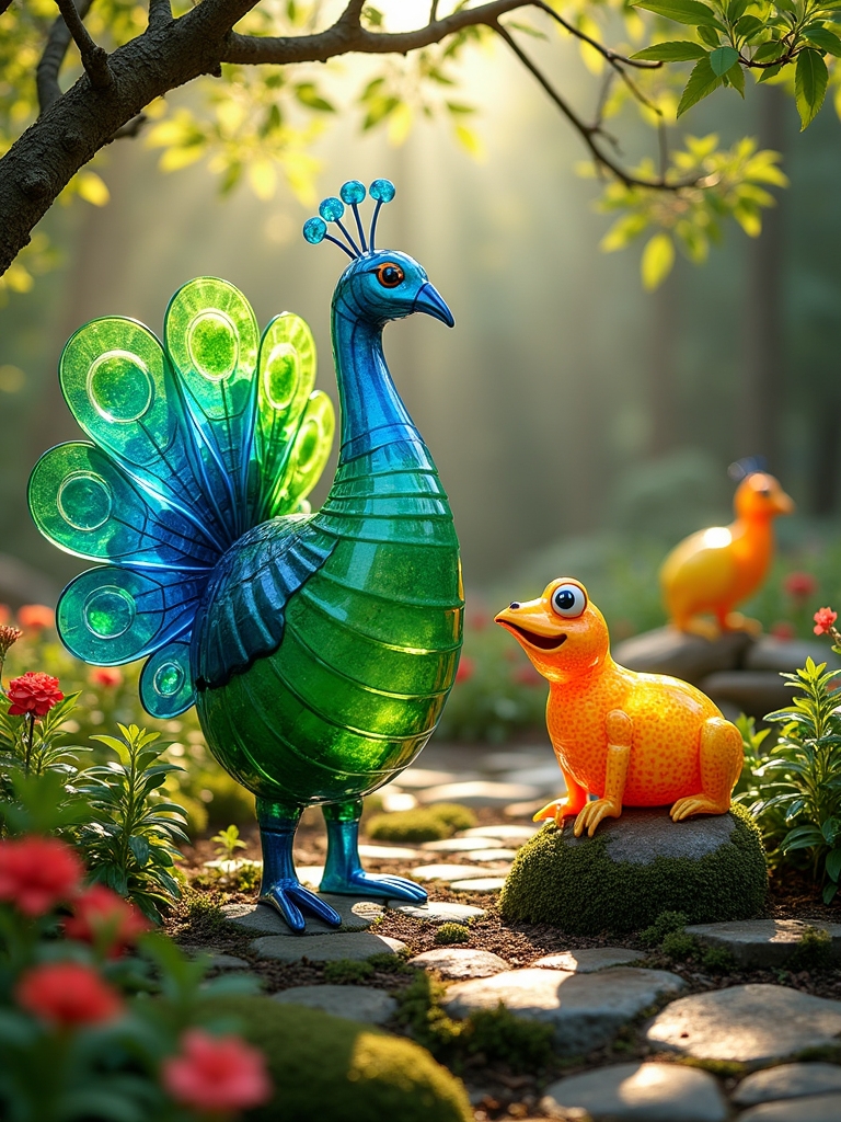 recycled bottle garden sculptures
