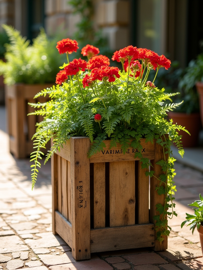 repurposed wine crate planters