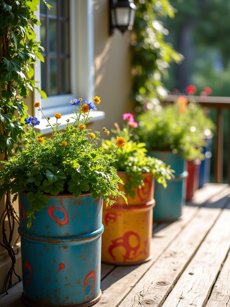 stylish repurposed drum planters