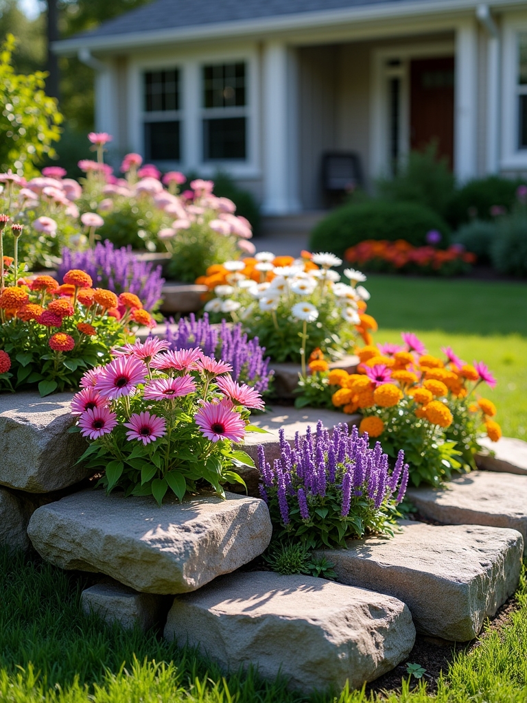 tiered rock flower garden