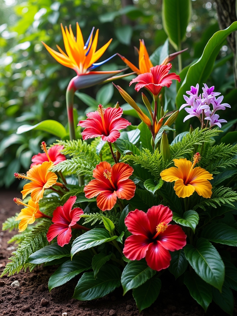tropical flower bed themes