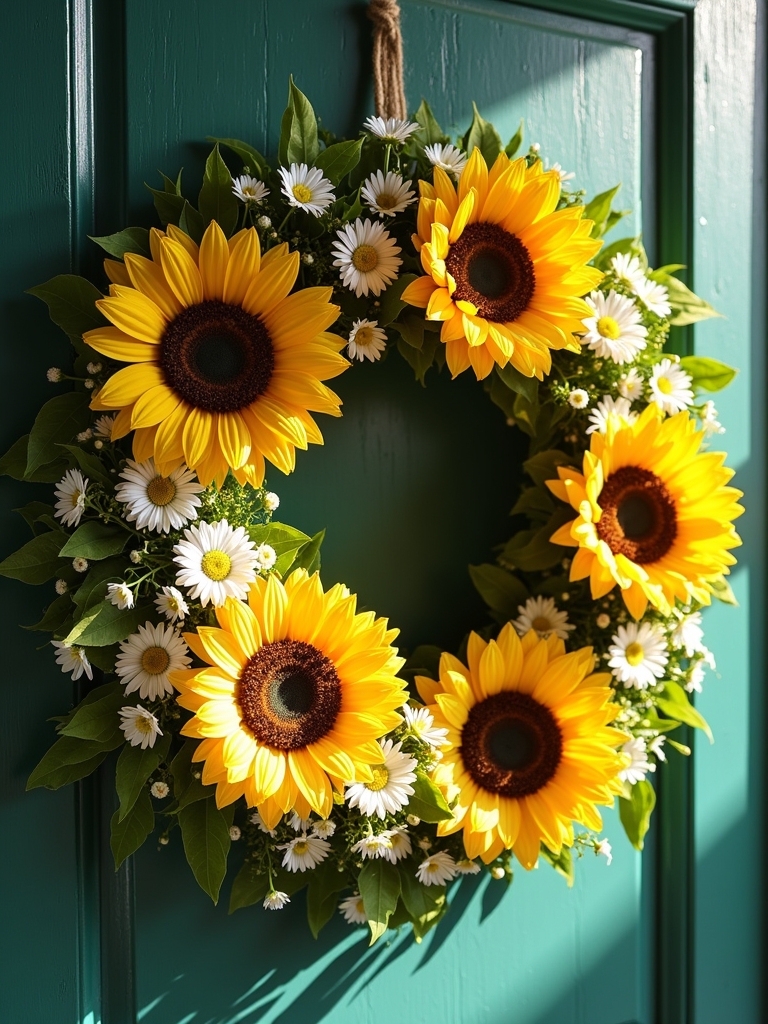 vibrant sunflower wreath design