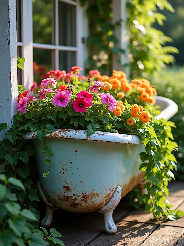 vintage bathtub flower display