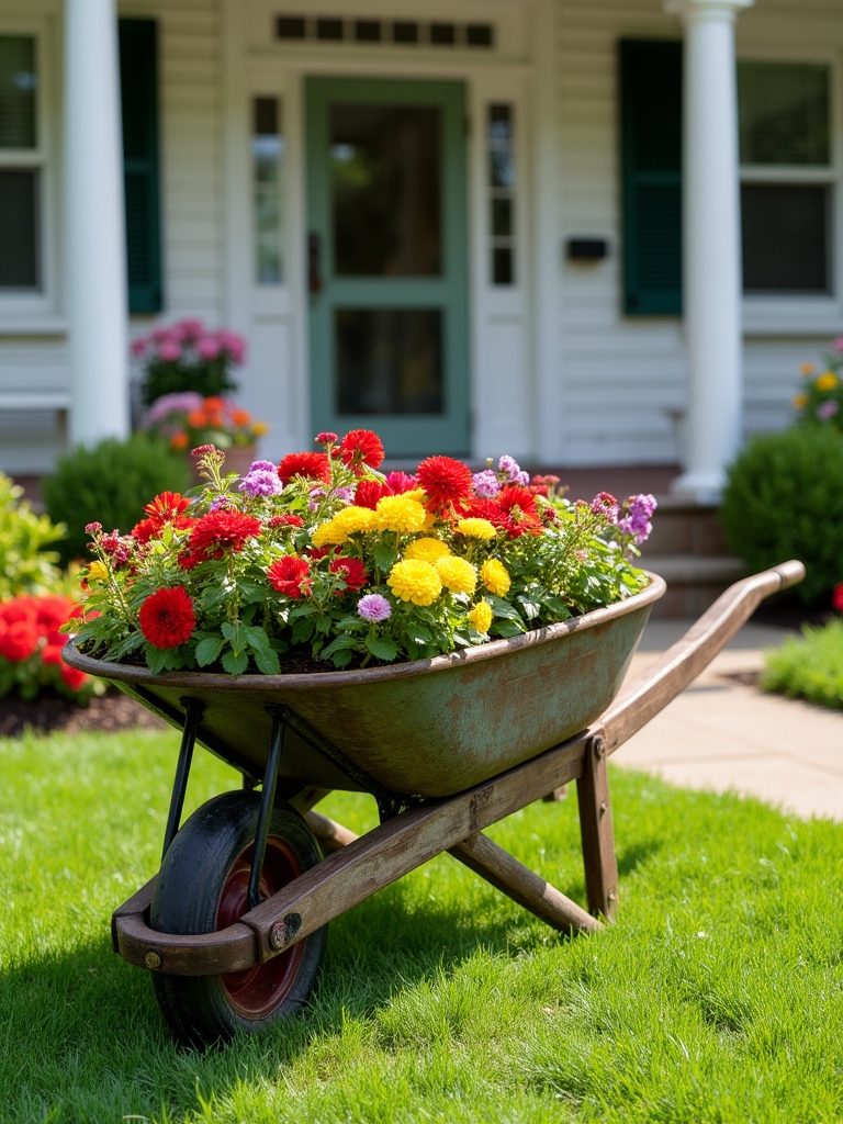 vintage wheelbarrow flower garden