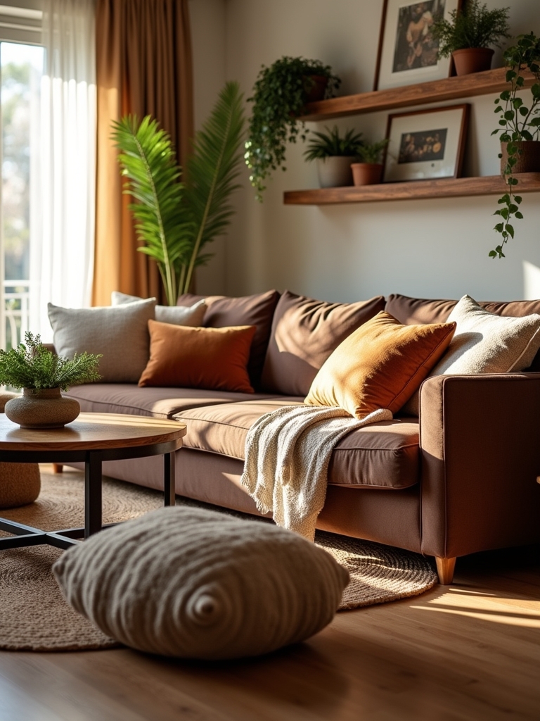 wood accents enhance living room