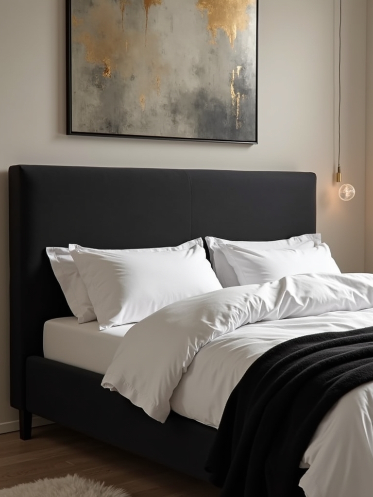 black bed neutral palette