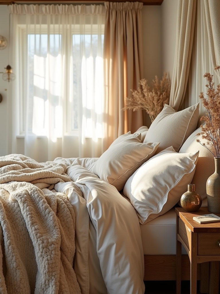 bohemian boucle bed decor