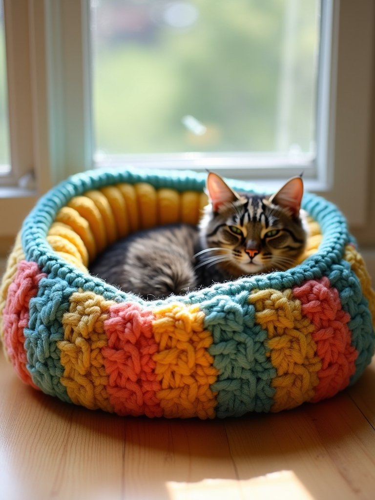 bright colorful cat bed