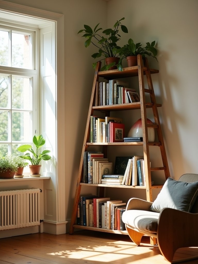 charming vintage ladder shelves