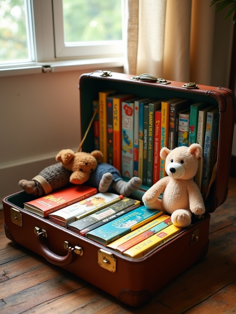 charming vintage suitcase bookshelf
