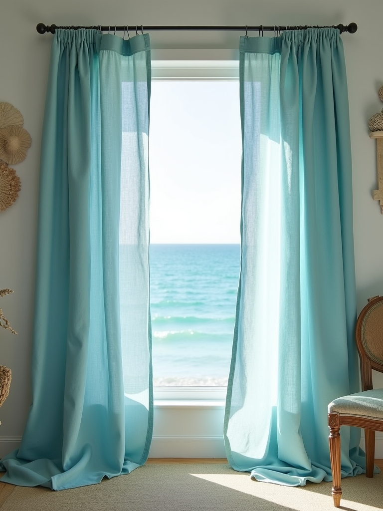 coastal decor with linen curtains