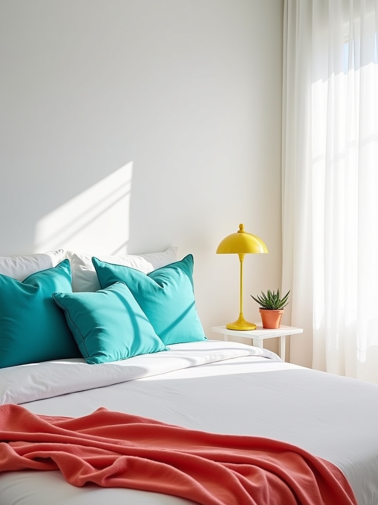 colorful accents brighten bedroom