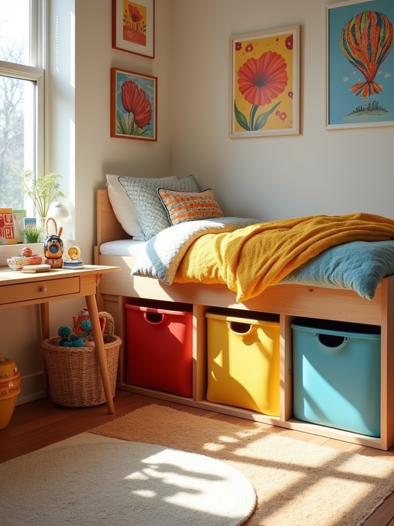 colorful bins for organization