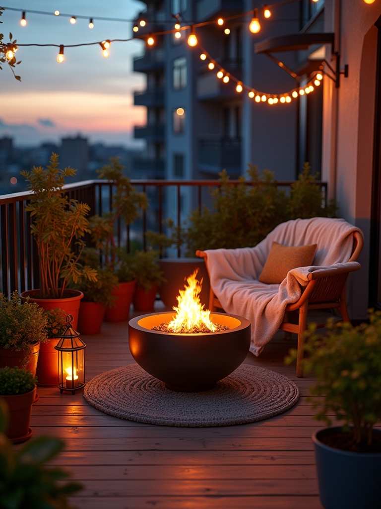 cozy balcony fire pit