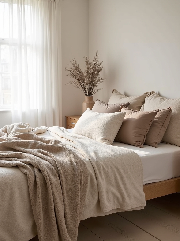 cozy scandinavian boucle bed