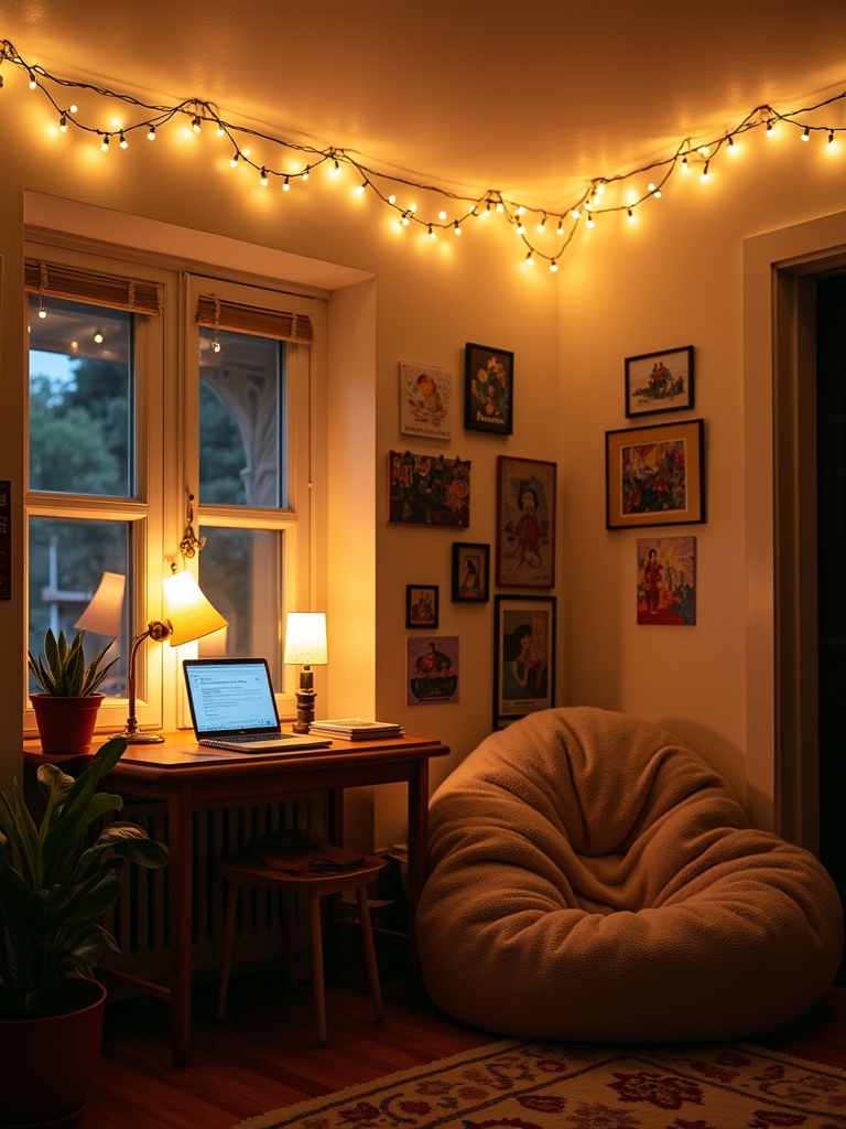 cozy string lights ambiance