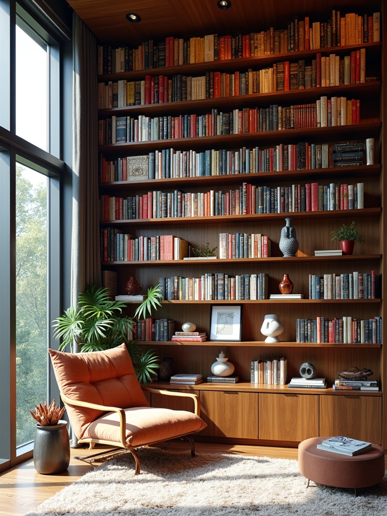 curated artistic bookshelf display