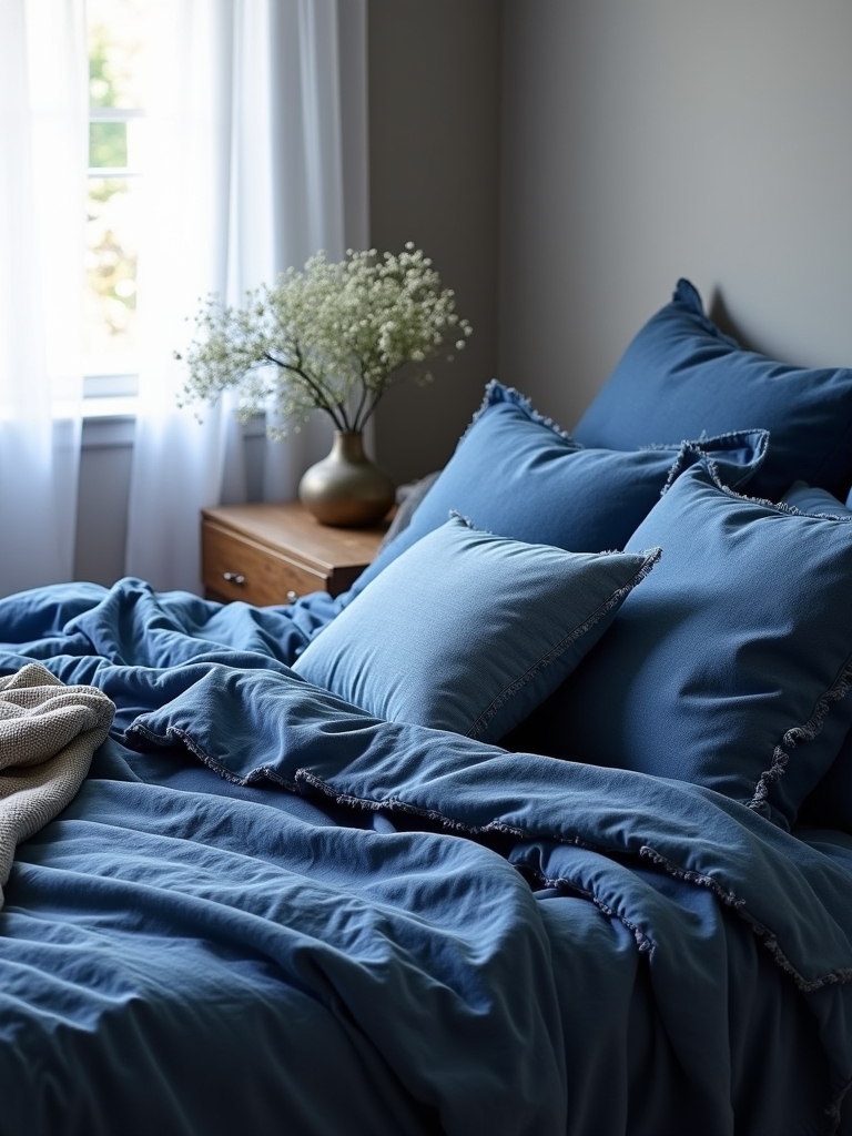 denim inspired cozy bedroom decor