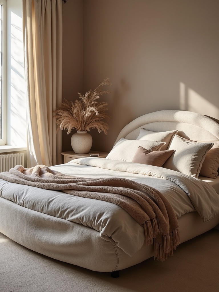 elegant curved boucle bed