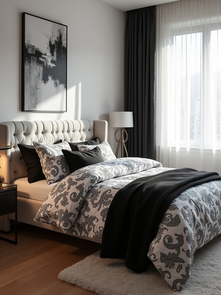 elegant monochrome bedding decor