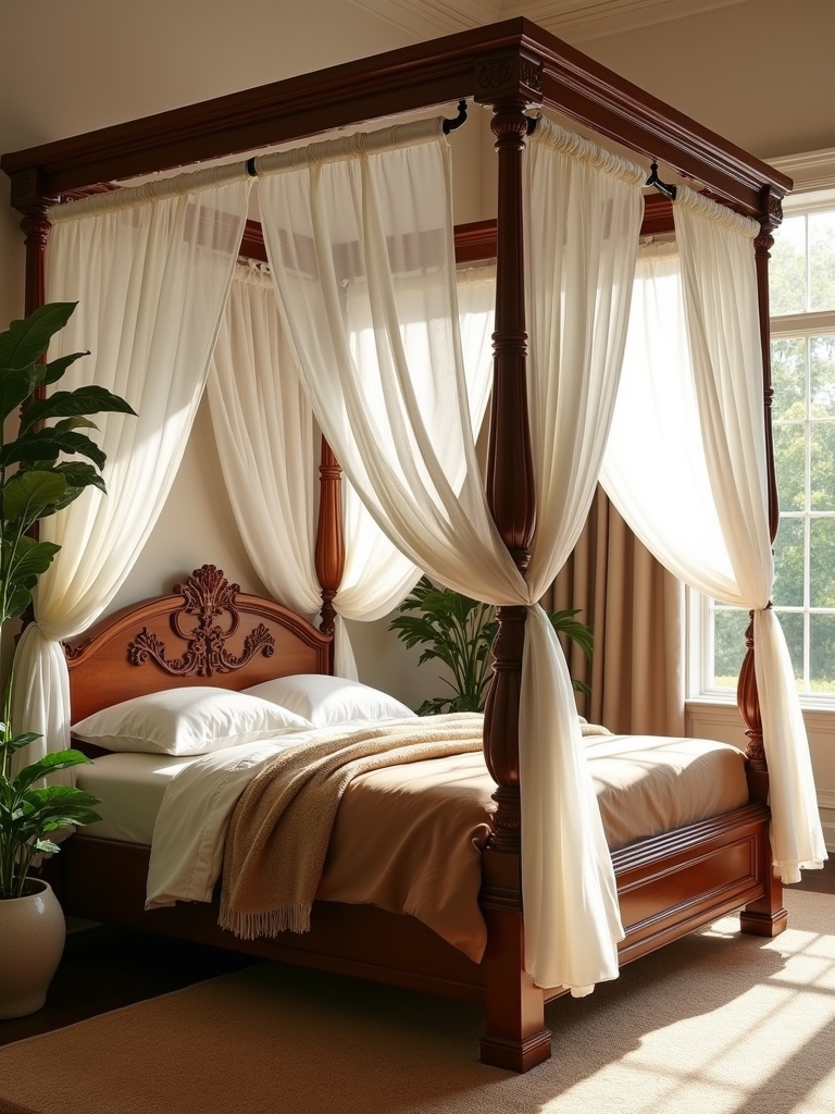 elegant wood accented canopy beds