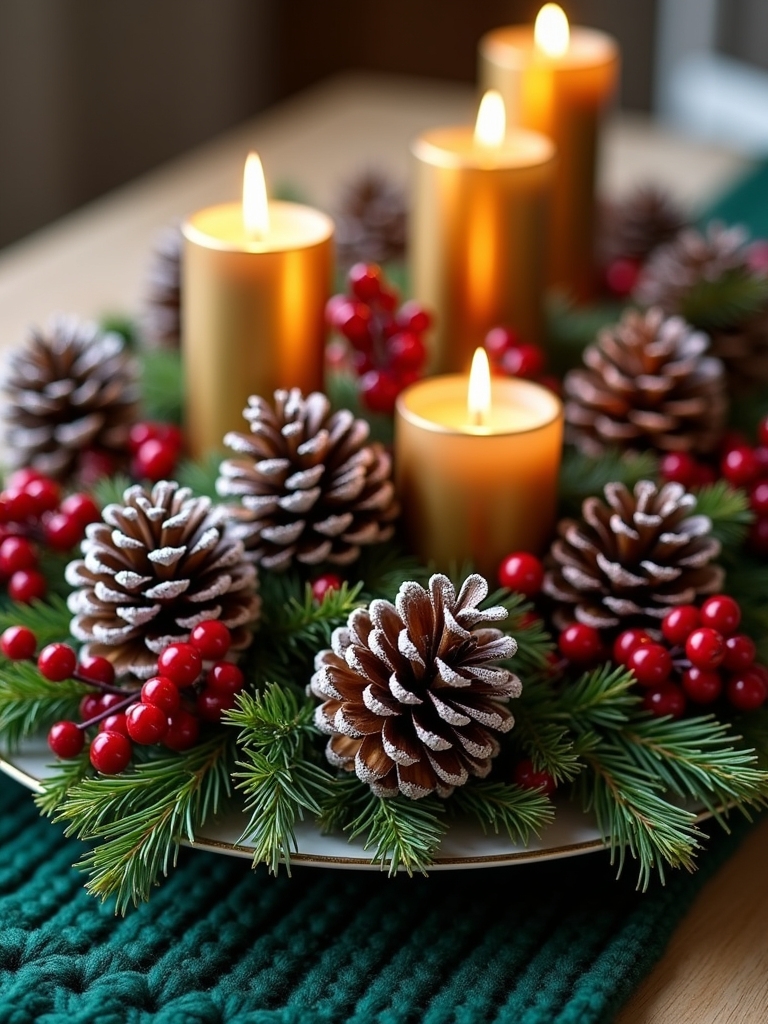 festive pinecone coffee table arrangement