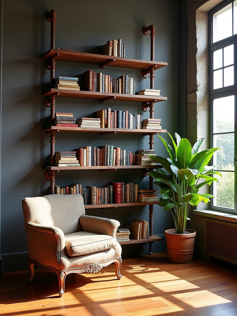 industrial pipe bookshelf design