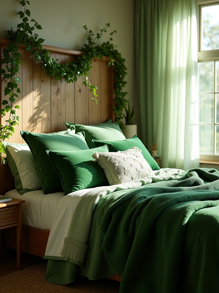 layered green textile decor