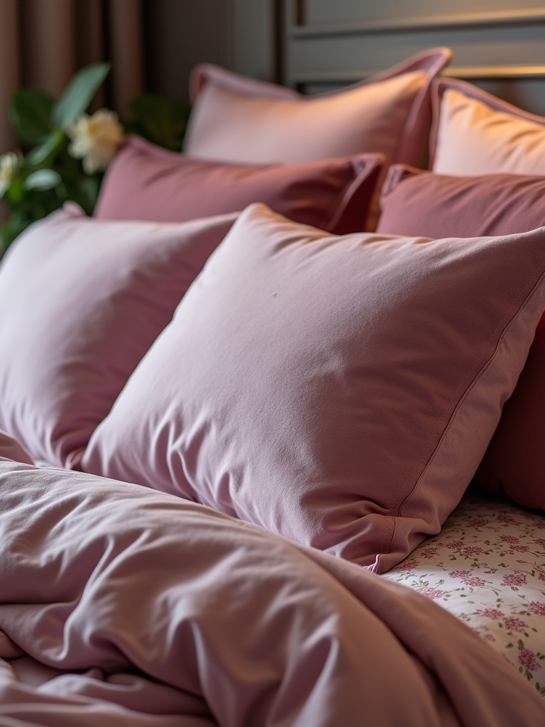 mauve velvet pillows elevate