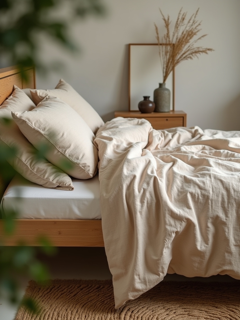 minimalist wooden slatted bed