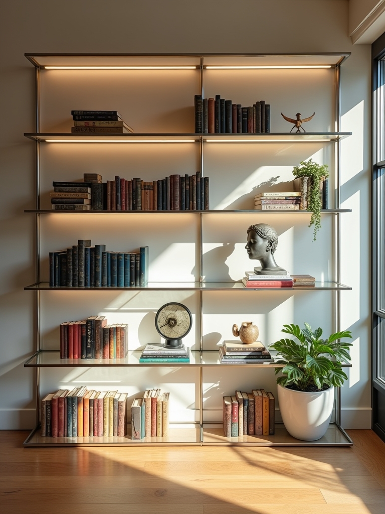 modern elegant glass bookshelf