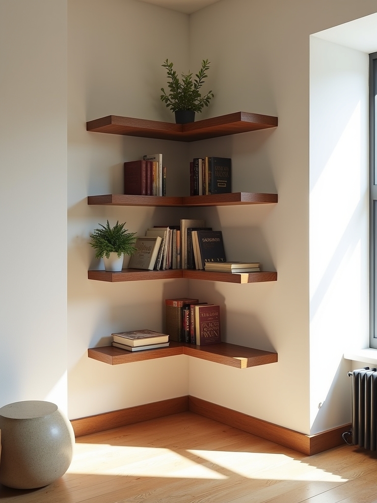 modern space saving corner shelves