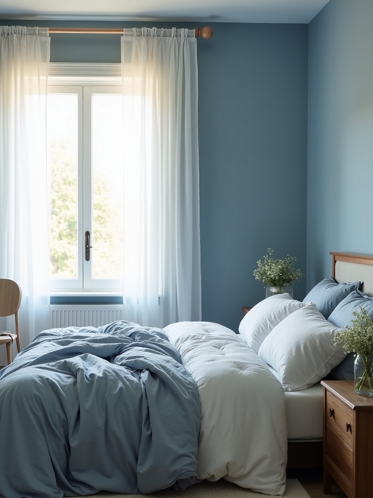 muted denim bedroom relaxation