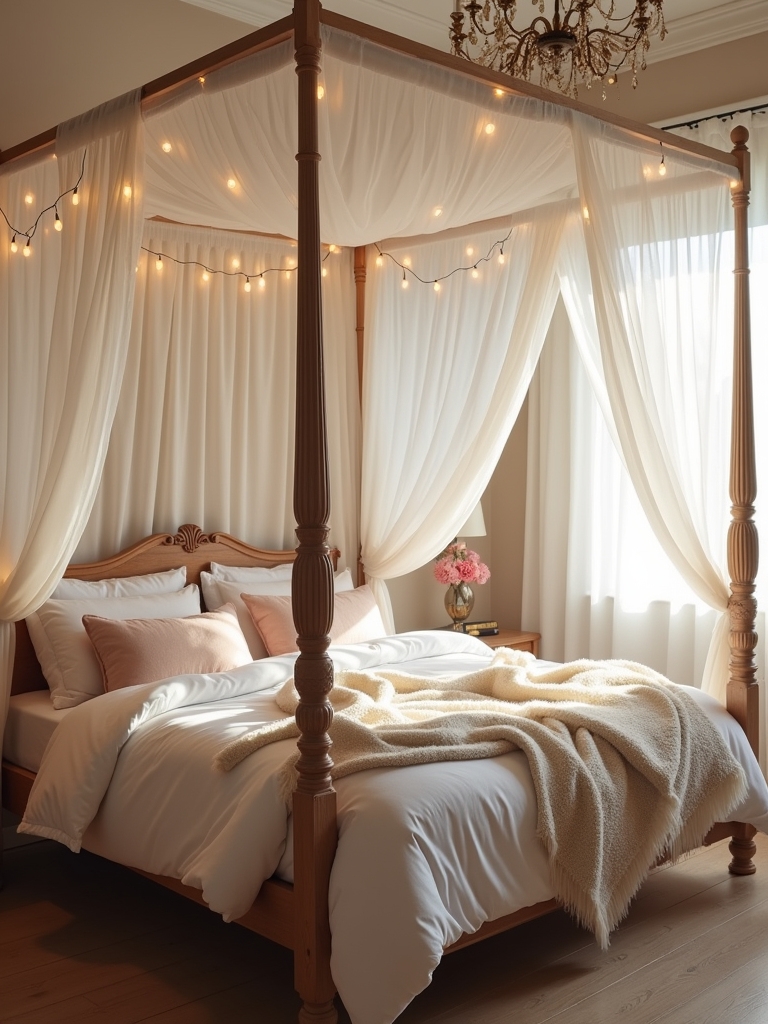 romantic canopy bed lighting