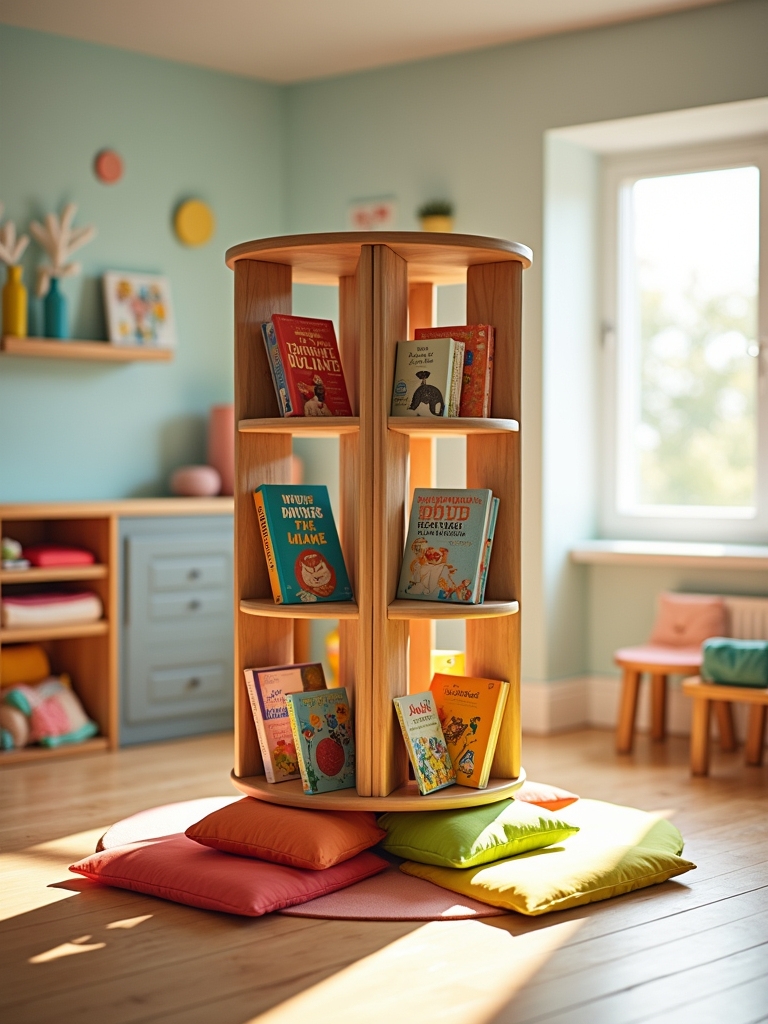rotating bookshelf for organization